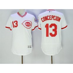 MLB Cincinnati Reds 13 Dave Concepcion Retired White Pullover 2016 Flexbase Majestic Baseball Men Jersey