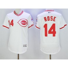 MLB Cincinnati Reds 14 Pete Rose Retired White Pullover 2016 Flexbase Majestic Baseball Men Jersey