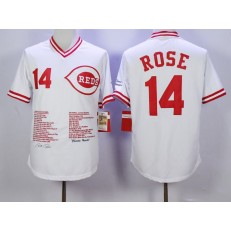 MLB Cincinnati Reds 14 Pete Rose White Commemorative Throwback Men Jersey
