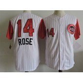MLB Cincinnati Reds 14 Pete Rose White Pinstripe Throwback Stitched Majestic Cooperstown Collection Men Jersey