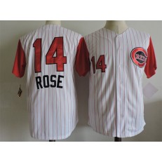 MLB Cincinnati Reds 14 Pete Rose White Pinstripe Throwback Stitched Majestic Cooperstown Collection Men Jersey