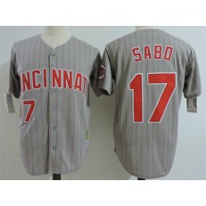 MLB Cincinnati Reds 17 Chris Sabo Gray Pinstripe 1993 Throwback Stitched Majestic Cooperstown Collection Men Jersey