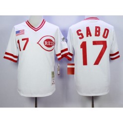 MLB Cincinnati Reds 17 Chris Sabo White 1990 Throwback Men Jersey