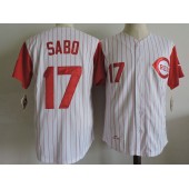 MLB Cincinnati Reds 17 Chris Sabo White Strip Mitchell And Ness 1997 Throwback Stitched Men Jersey
