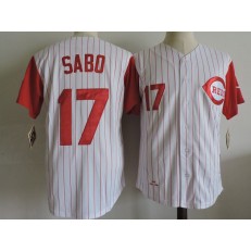 MLB Cincinnati Reds 17 Chris Sabo White Strip Mitchell And Ness 1997 Throwback Stitched Men Jersey