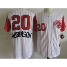 MLB Cincinnati Reds 20 Frank Robinson White Pinstripe Throwback Stitched Majestic Cooperstown Collection Men Jersey