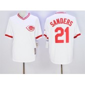 MLB Cincinnati Reds 21 Reggie Sanders Retired White Pullover Stitched Majestic Cooperstown Collection Men Jersey