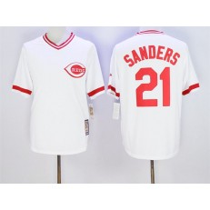 MLB Cincinnati Reds 21 Reggie Sanders Retired White Pullover Stitched Majestic Cooperstown Collection Men Jersey