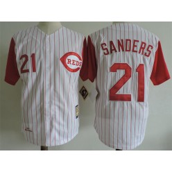 MLB Cincinnati Reds 21 Reggie Sanders White Strip Mitchell And Ness 1997 Throwback Stitched Men Jersey