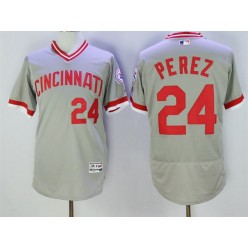 MLB Cincinnati Reds 24 Tony Perez Retired Gray Pullover 2016 Flexbase Majestic Baseball Men Jersey