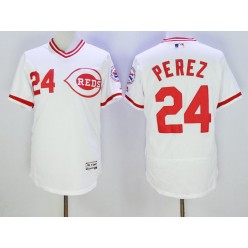 MLB Cincinnati Reds 24 Tony Perez Retired White Pullover 2016 Flexbase Majestic Baseball Men Jersey