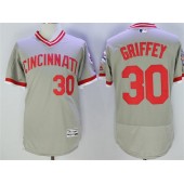 MLB Cincinnati Reds 30 Ken Griffey Jr Retired Gray Pullover 2016 Flexbase Majestic Baseball Men Jersey