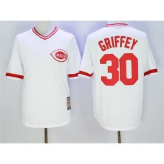 MLB Cincinnati Reds 30 Ken Griffey Jr Retired White Pullover Stitched Majestic Cooperstown Collection Men Jersey