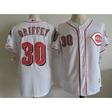 MLB Cincinnati Reds 30 Ken Griffey Jr White Throwback Cool Base Baseball Men Jersey