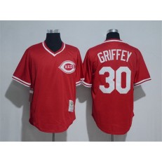 MLB Cincinnati Reds 30 Ken Griffey Red Mitchell And Ness Throwback Stitched Men Jersey
