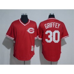 MLB Cincinnati Reds 30 Ken Griffey Red Mitchell And Ness Throwback Stitched Men Jersey