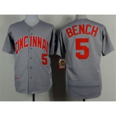 MLB Cincinnati Reds 5 Johnny Bench 1969 Gray Wool Button Throwback Men Jersey