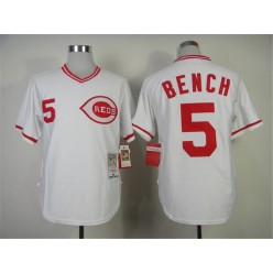 MLB Cincinnati Reds 5 Johnny Bench 1975 White Throwback Men Jersey