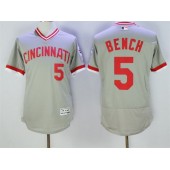 MLB Cincinnati Reds 5 Johnny Bench Retired Gray Pullover 2016 Flexbase Majestic Baseball Men Jersey