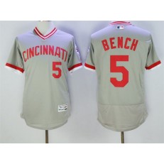 MLB Cincinnati Reds 5 Johnny Bench Retired Gray Pullover 2016 Flexbase Majestic Baseball Men Jersey
