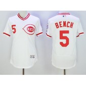 MLB Cincinnati Reds 5 Johnny Bench Retired White Pullover 2016 Flexbase Majestic Baseball Men Jersey