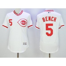 MLB Cincinnati Reds 5 Johnny Bench Retired White Pullover 2016 Flexbase Majestic Baseball Men Jersey