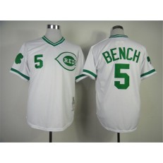 MLB Cincinnati Reds 5 Johnny Bench St. Patrick's Day White Throwback Men Jersey