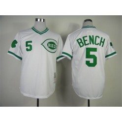 MLB Cincinnati Reds 5 Johnny Bench St. Patrick's Day White Throwback Men Jersey