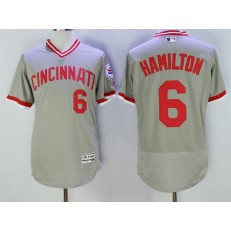 MLB Cincinnati Reds 6 Billy Hamilton Retired Gray Pullover 2016 Flexbase Majestic Baseball Men Jersey