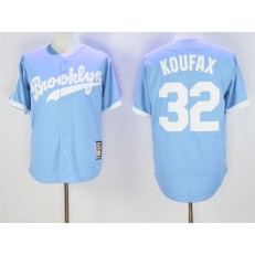 MLB Brooklyn Dodgers 32 Sandy Koufax Retired Light Blue Majestic Cooperstown Collection Throwback Men Jersey
