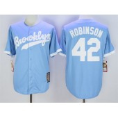 MLB Brooklyn Dodgers 42 Jackie Robinson Retired Light Blue Majestic Cooperstown Collection Throwback Men Jersey