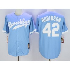 MLB Brooklyn Dodgers 42 Jackie Robinson Retired Light Blue Majestic Cooperstown Collection Throwback Men Jersey