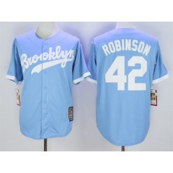 MLB Brooklyn Dodgers 42 Jackie Robinson Retired Light Blue Majestic Cooperstown Collection Throwback Men Jersey