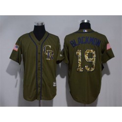 MLB Colorado Rockies 19 Charlie Blackmon Green Salute to Service Stitched Men Jersey