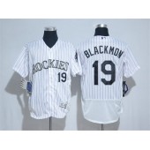 MLB Colorado Rockies 19 Charlie Blackmon White Pinstripe Home 2016 Flexbase Majestic Baseball Men Jersey