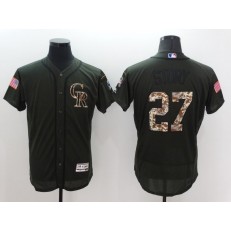 MLB Colorado Rockies 27 Trevor Story Green Salute To Service 2016 Flexbase Majestic Baseball Men Jersey