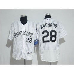 MLB Colorado Rockies 28 Nolan Arenado White Pinstripe Home 2016 Flexbase Majestic Baseball Men Jersey