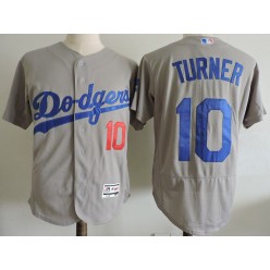 MLB Los Angeles Dodgers 10 Justin Turner Gray Road 2016 Flexbase Majestic Baseball Men Jersey