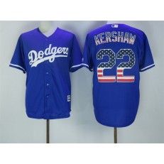 MLB Los Angeles Dodgers 22 Clayton Kershaw Blue USA Flag Fashion Stitched Men Jersey