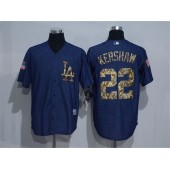 MLB Los Angeles Dodgers 22 Clayton Kershaw Denim Blue Salute to Service Stitched Men Jersey