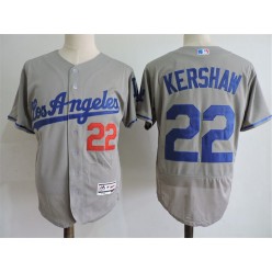 MLB Los Angeles Dodgers 22 Clayton Kershaw Gray Road 2016 Flexbase Majestic Baseball Men Jersey