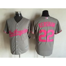 MLB Los Angeles Dodgers 22 Clayton Kershaw Gray With Pink 2016 Mother's Day Baseball Cool Base Men Jersey