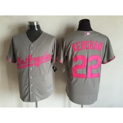 MLB Los Angeles Dodgers 22 Clayton Kershaw Gray With Pink 2016 Mother's Day Baseball Cool Base Men Jersey