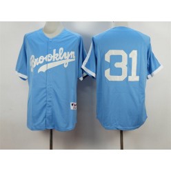 MLB Los Angeles Dodgers 31 Mike Piazza Brooklyn Blue Majestic Men Jersey
