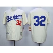 MLB Los Angeles Dodgers 32 Sandy Koufax 1955 Cream Throwback Men Jersey