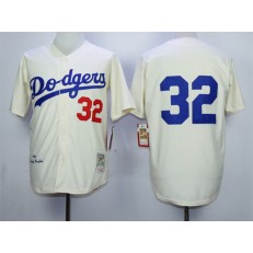 MLB Los Angeles Dodgers 32 Sandy Koufax 1955 Cream Throwback Men Jersey