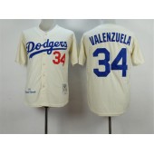 MLB Los Angeles Dodgers 34 Fernando Valenzuela 1981 Cream Throwback Men Jersey