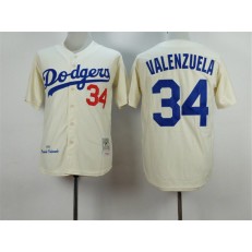 MLB Los Angeles Dodgers 34 Fernando Valenzuela 1981 Cream Throwback Men Jersey
