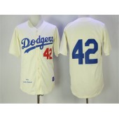 MLB Los Angeles Dodgers 42 Jackie Robinson 1955 Cream Throwback Men Jersey