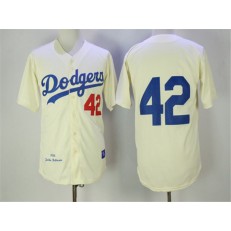 MLB Los Angeles Dodgers 42 Jackie Robinson 1955 Cream Throwback Men Jersey